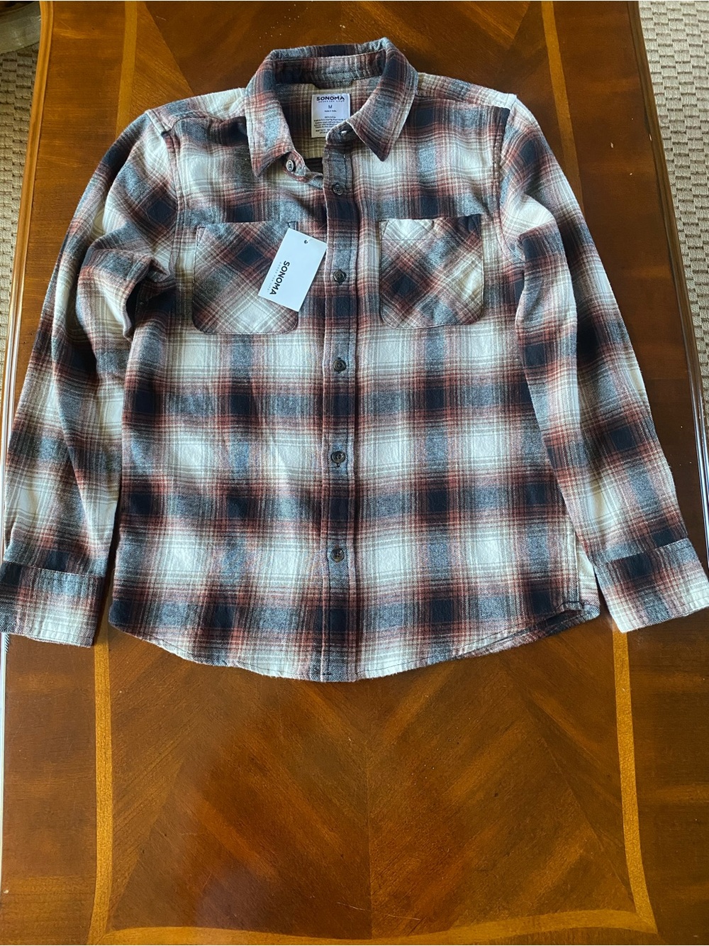Sonoma Brown, Cream Plaid Button-Up Kids Shirt